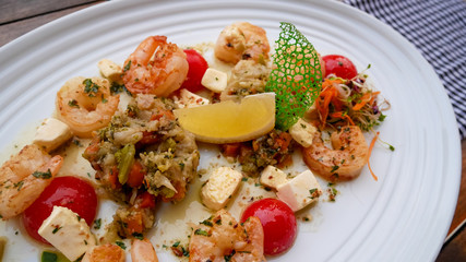 Seafood on a restaurant table
