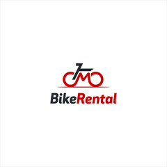 Bike Rental with letter O , M minimalist, simple, red , black ,logo design ,symbol, graphic, vector, creative idea