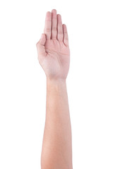 Male asian hand gestures Full turn view isolated over the white background.