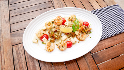 Seafood on a restaurant table