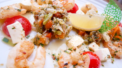 Seafood on a restaurant table