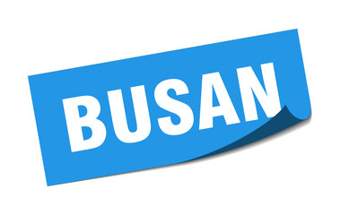 Busan sticker. Busan blue square peeler sign