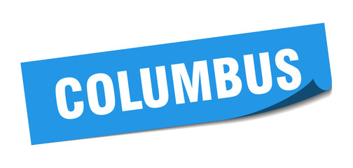 Columbus sticker. Columbus blue square peeler sign