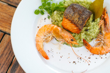 Seafood on a restaurant table