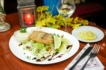 Seafood on a restaurant table