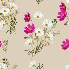 Cosmos flower seamless pattern vector illustration