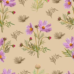 Cosmos flower pink seamless pattern on white background -vector
