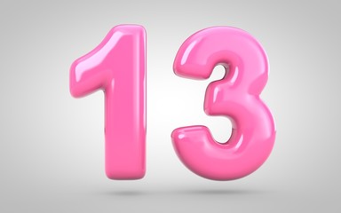 Bubble Gum number 13 isolated on white background.