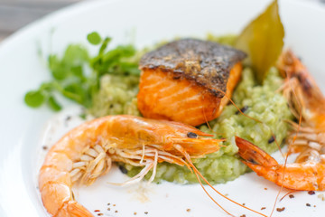 Seafood on a restaurant table