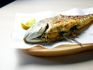 Seafood on a restaurant table