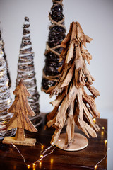 Wooden christmas trees. Eco style.