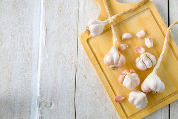 Garlic spice On a wooden chopping board on the table