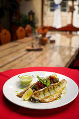 Seafood on a restaurant table
