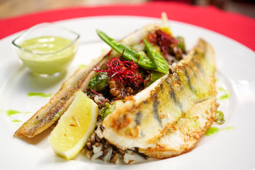 Seafood on a restaurant table