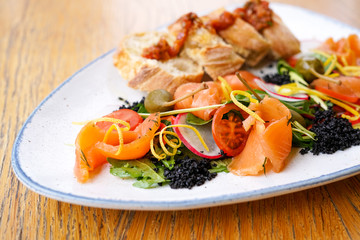 Seafood on a restaurant table