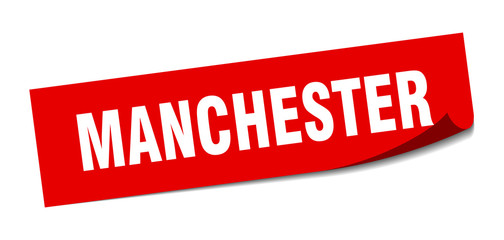 Manchester sticker. Manchester red square peeler sign