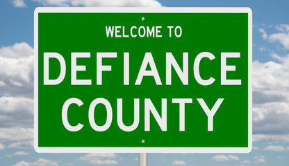 Rendering of a green 3d highway sign for Defiance County