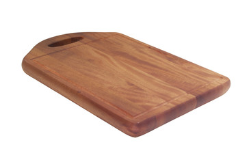 Brown wooden cutting board isolated on white background