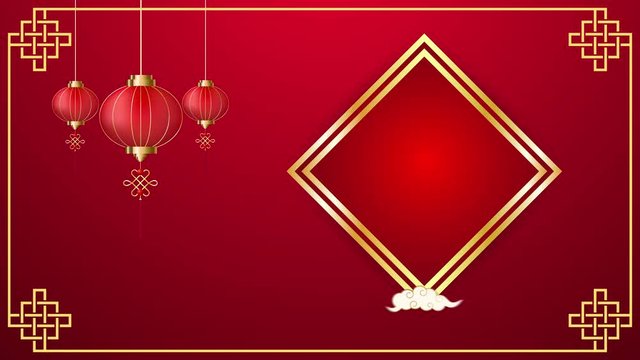 Happy chinese new year 2020 Greeting gold string sign with video animation on red background. 
