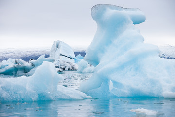 Icebergs swimming on Jokulsarlon glacier lagoon in Iceland