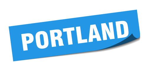 Portland sticker. Portland blue square peeler sign