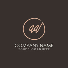 AA initials signature logo. Handwritten vector logo template connected to a circle. Hand drawn Calligraphy lettering Vector illustration.