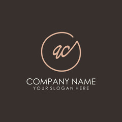 AC initials signature logo. Handwritten vector logo template connected to a circle. Hand drawn Calligraphy lettering Vector illustration.