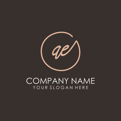 AE initials signature logo. Handwritten vector logo template connected to a circle. Hand drawn Calligraphy lettering Vector illustration.