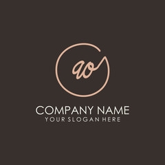 AO initials signature logo. Handwritten vector logo template connected to a circle. Hand drawn Calligraphy lettering Vector illustration.