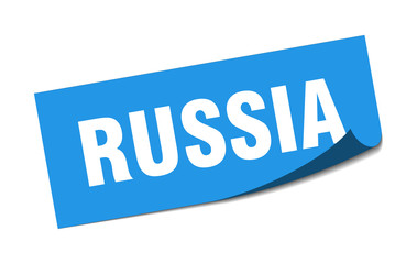 Russia sticker. Russia blue square peeler sign