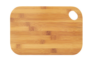 Brown bamboo cutting board isolated on white