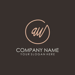 AU initials signature logo. Handwritten vector logo template connected to a circle. Hand drawn Calligraphy lettering Vector illustration.