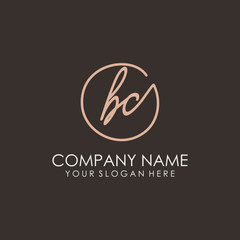 BC initials signature logo. Handwritten vector logo template connected to a circle. Hand drawn Calligraphy lettering Vector illustration.