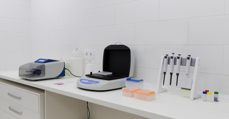 Light lab room with high quality equipment on table