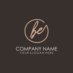 BE initials signature logo. Handwritten vector logo template connected to a circle. Hand drawn Calligraphy lettering Vector illustration.