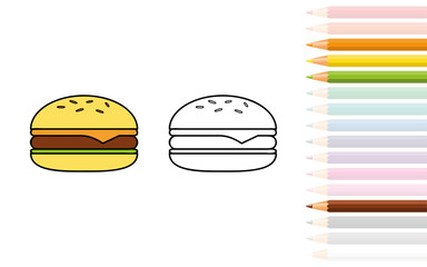 burger for coloring book with pencils vector illustration EPS10