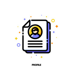Icon of document with personal info data and photo for profile card or identity document concept. Flat filled outline style. Pixel perfect 64x64. Editable stroke