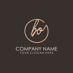BO initials signature logo. Handwritten vector logo template connected to a circle. Hand drawn Calligraphy lettering Vector illustration.