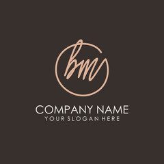 BM initials signature logo. Handwritten vector logo template connected to a circle. Hand drawn Calligraphy lettering Vector illustration.