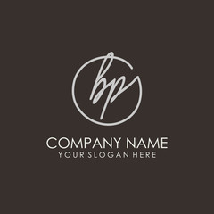BP initials signature logo. Handwritten vector logo template connected to a circle. Hand drawn Calligraphy lettering Vector illustration.
