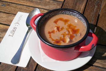 Soup on a restaurant table