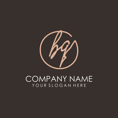 BQ initials signature logo. Handwritten vector logo template connected to a circle. Hand drawn Calligraphy lettering Vector illustration.