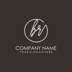 BR initials signature logo. Handwritten vector logo template connected to a circle. Hand drawn Calligraphy lettering Vector illustration.