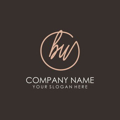 BU initials signature logo. Handwritten vector logo template connected to a circle. Hand drawn Calligraphy lettering Vector illustration.