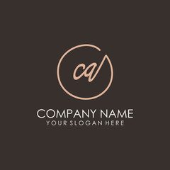 CA initials signature logo. Handwritten vector logo template connected to a circle. Hand drawn Calligraphy lettering Vector illustration.