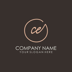 CE initials signature logo. Handwritten vector logo template connected to a circle. Hand drawn Calligraphy lettering Vector illustration.