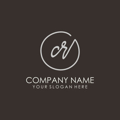 CR initials signature logo. Handwritten vector logo template connected to a circle. Hand drawn Calligraphy lettering Vector illustration.