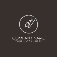 CT initials signature logo. Handwritten vector logo template connected to a circle. Hand drawn Calligraphy lettering Vector illustration.