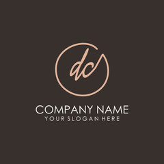 DC initials signature logo. Handwritten vector logo template connected to a circle. Hand drawn Calligraphy lettering Vector illustration.