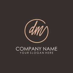 DM initials signature logo. Handwritten vector logo template connected to a circle. Hand drawn Calligraphy lettering Vector illustration.